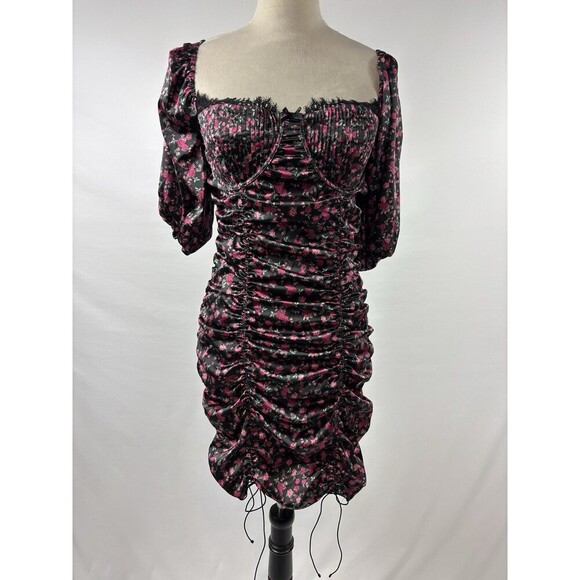 For Love & Lemons Melrose Corset Dress Black Red Floral Size XL Underwire - Picture 2 of 15